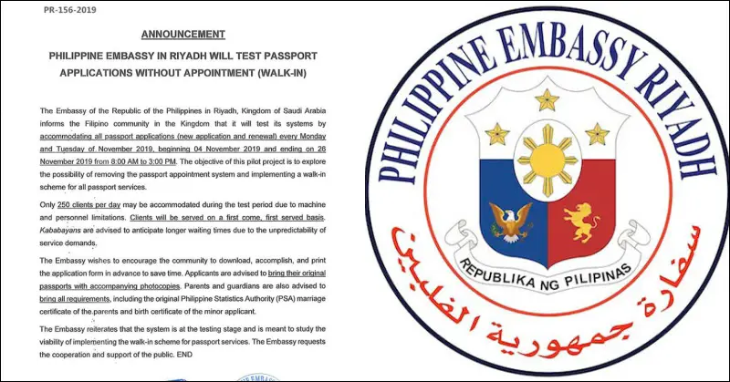 PH Embassy in KSA Launches Trial of Passport Applications without Appointment